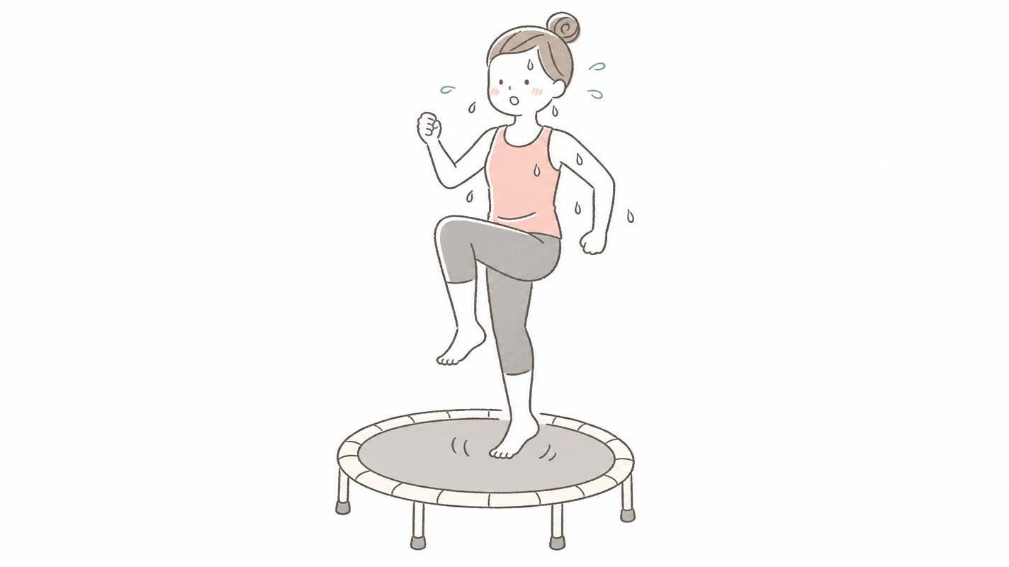トランポリンの上で足踏みをしてダイエットをする女性のイラスト