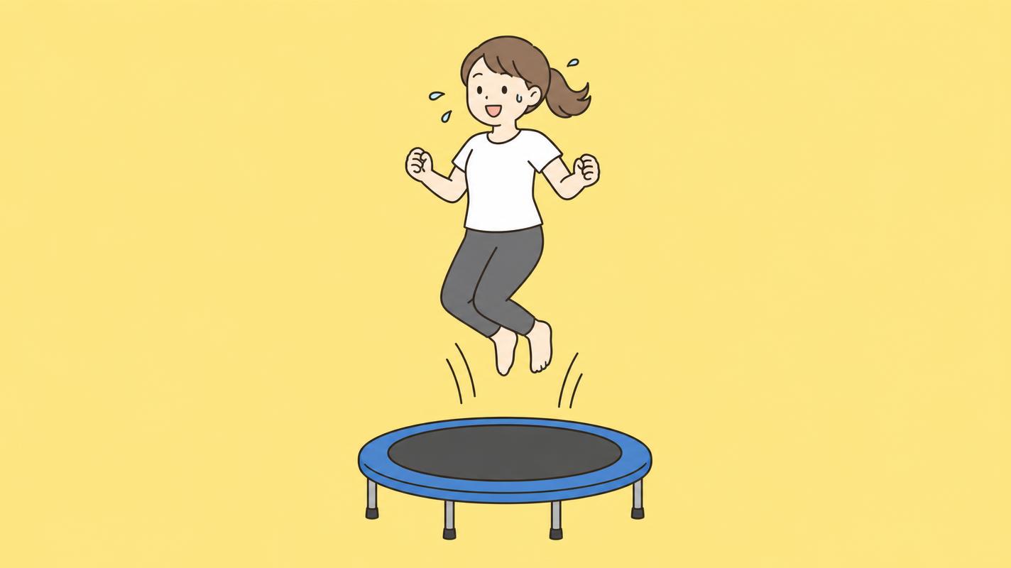 トランポリンでジャンプする女の人のイラスト